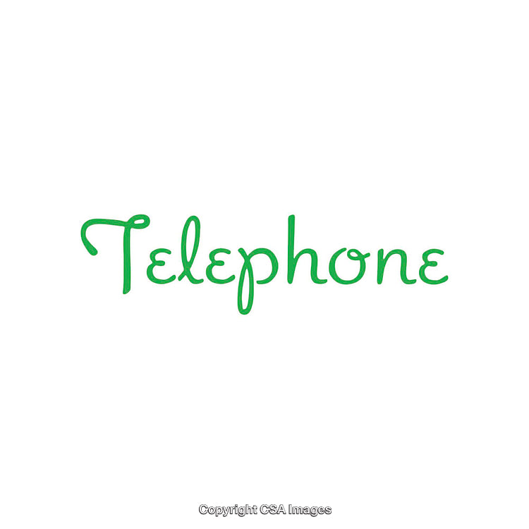 Green Handwritten Word Telephone on a Clean White Background