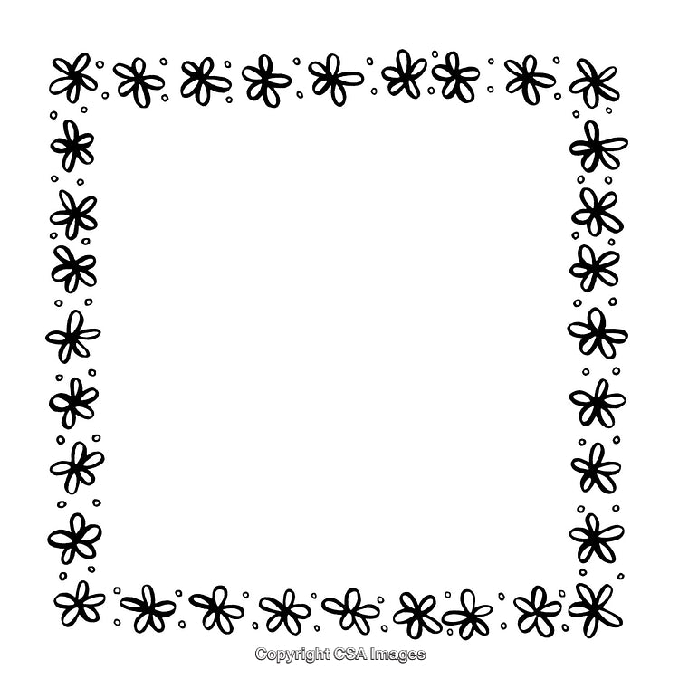 Black and White Border with Hand-Drawn Floral Doodle Patterns