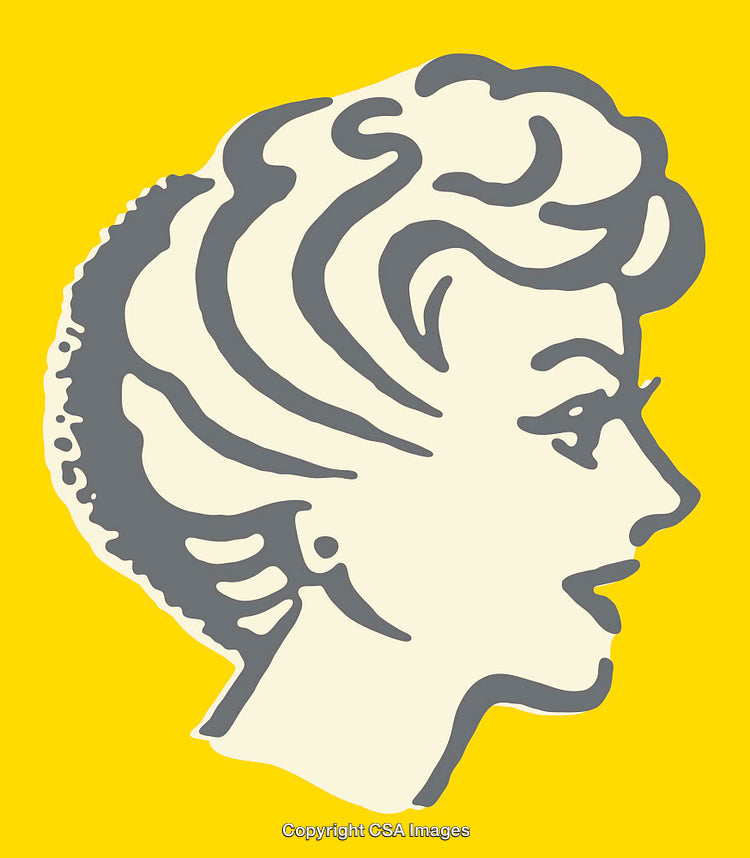 Retro-Style Profile Illustration of a Woman in Bold Yellow Background