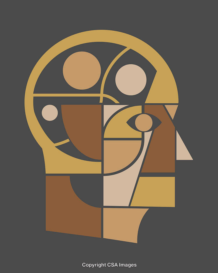Abstract Geometric Illustration of a Human Head in Earth Tone Colors