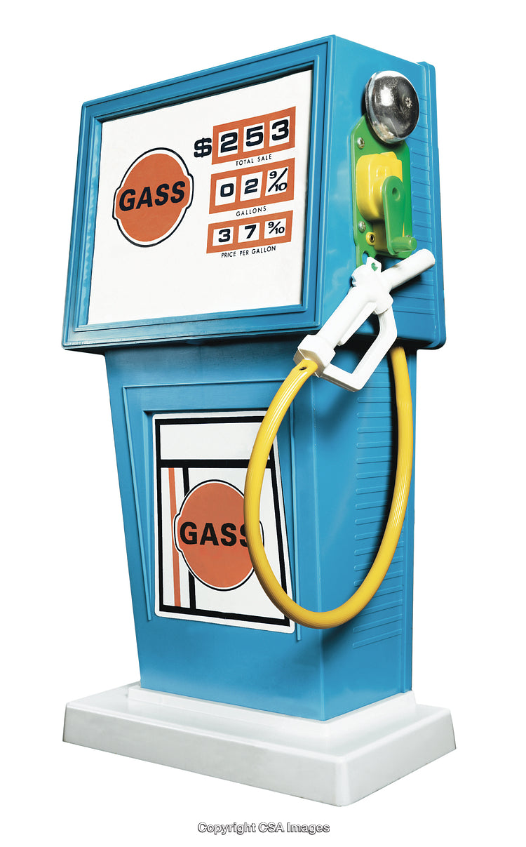 Blue Plastic Toy Gas Pump with Retro Design and Vibrant Colors