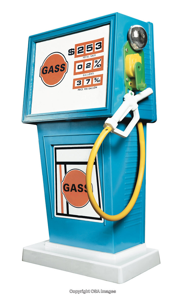 Blue Plastic Toy Gas Pump with Retro Design and Vibrant Colors