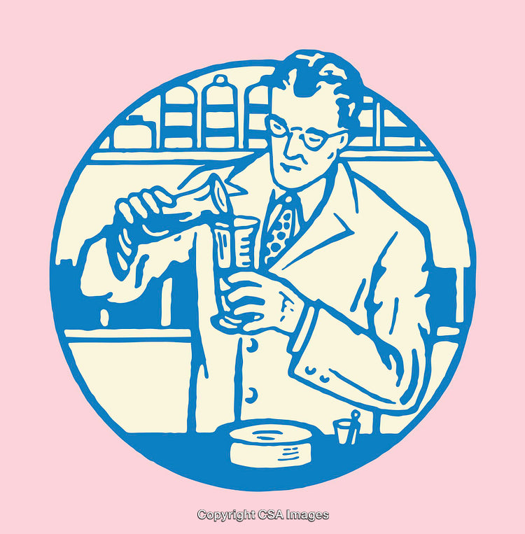 Colorful Line Art Illustration of a Scientist Conducting a Laboratory Experiment