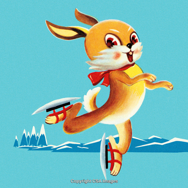 Cute Cartoon Rabbit Ice Skating in a Winter Wonderland Scene
