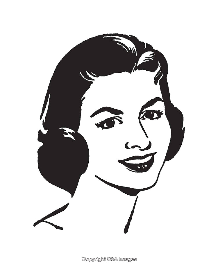 Black and White Line Art Illustration of a Smiling Woman