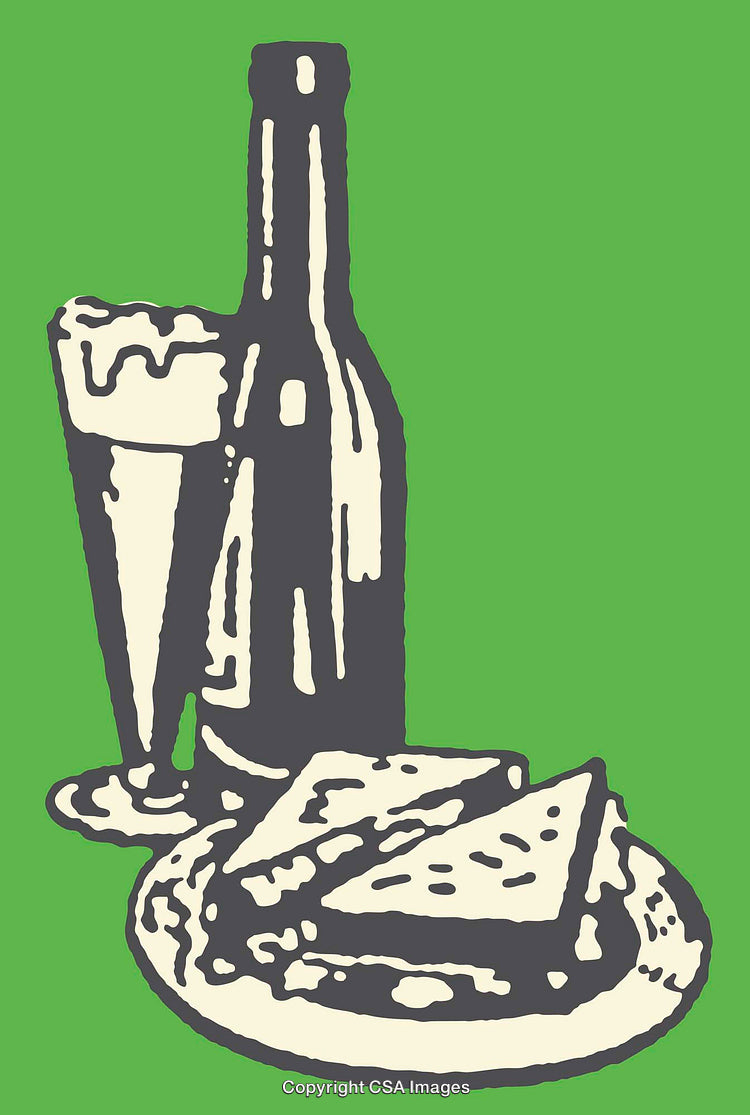 Vintage Styled Illustration of Refreshments and Food on Green Canvas