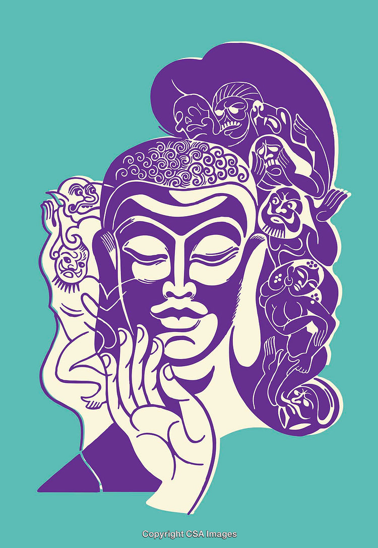 Abstract Line Art Illustration of a Meditative Portrait with Spirited Elements