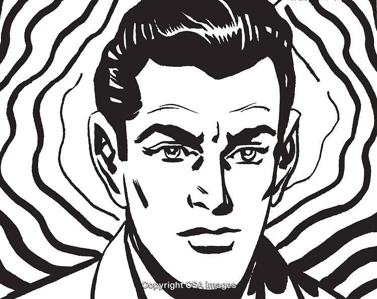 Retro Black and White Illustration of a Man with a Thoughtful Expression