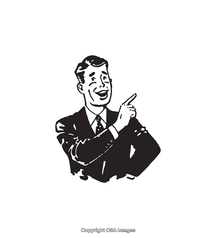 Retro Style Black and White Illustration of a Smiling Businessman