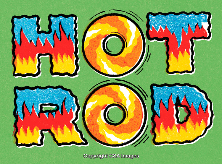 Bold Retro Flame Text Illustration with Vibrant Colors and 3D Effect