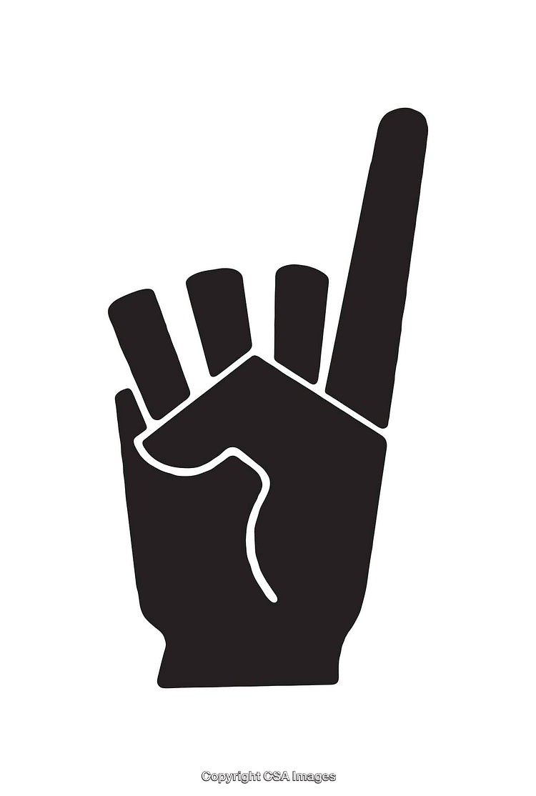 Minimalist Black and White Icon Depicting a Pointing Hand Gesture