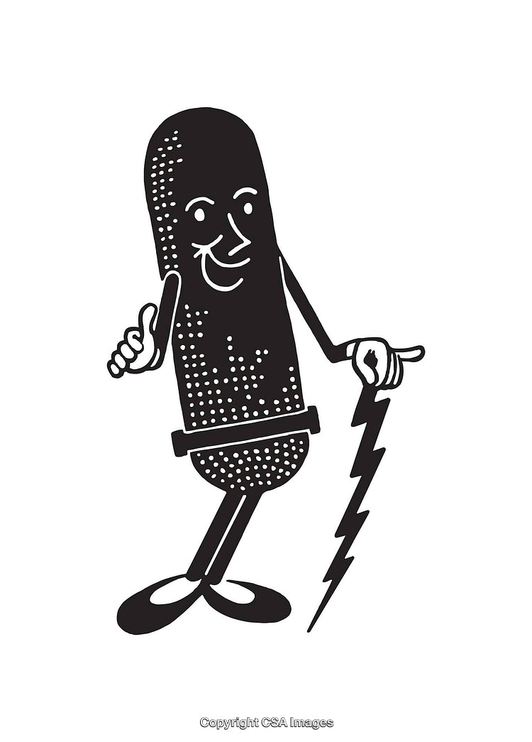 Vintage Inspired Illustration of a Character Holding Lightning Bolt