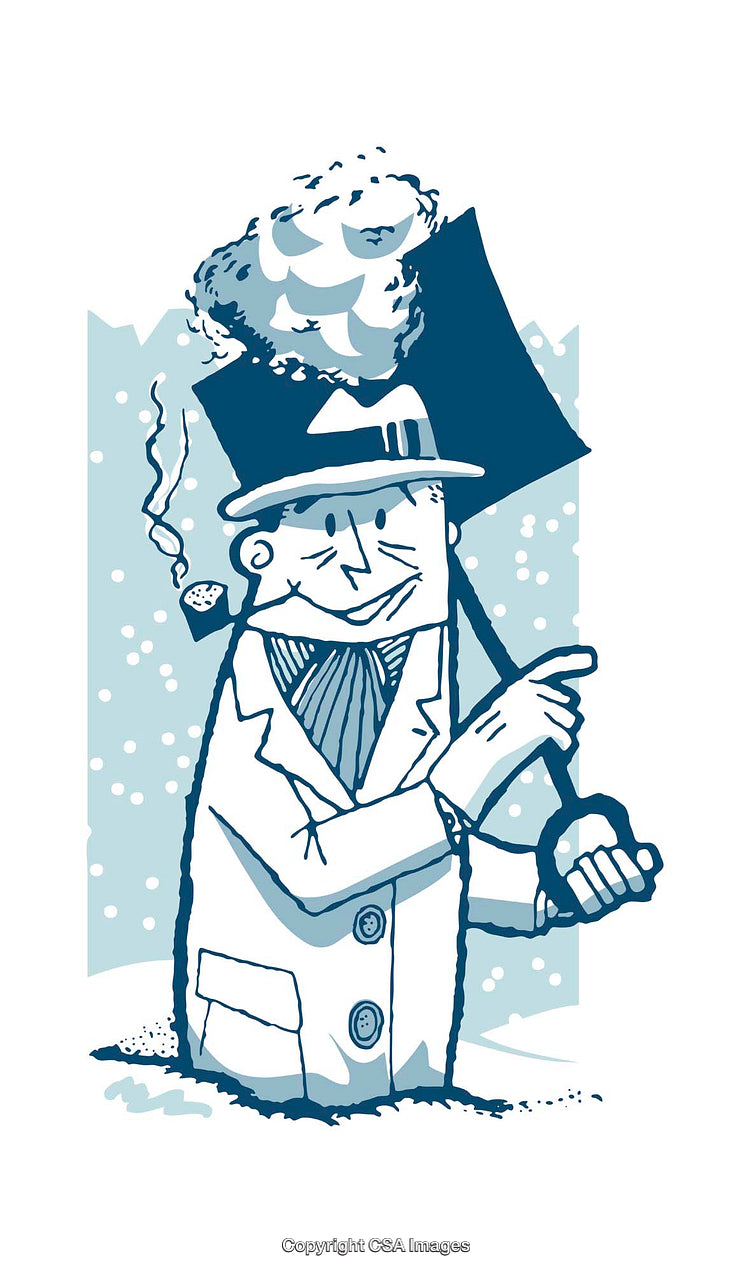 Illustration of a Smiling Character Holding a Shovel on a Snowy Day