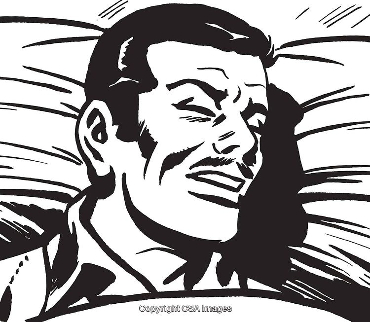 Retro Illustration of a Relaxed Smiling Man Reclining on a Pillow