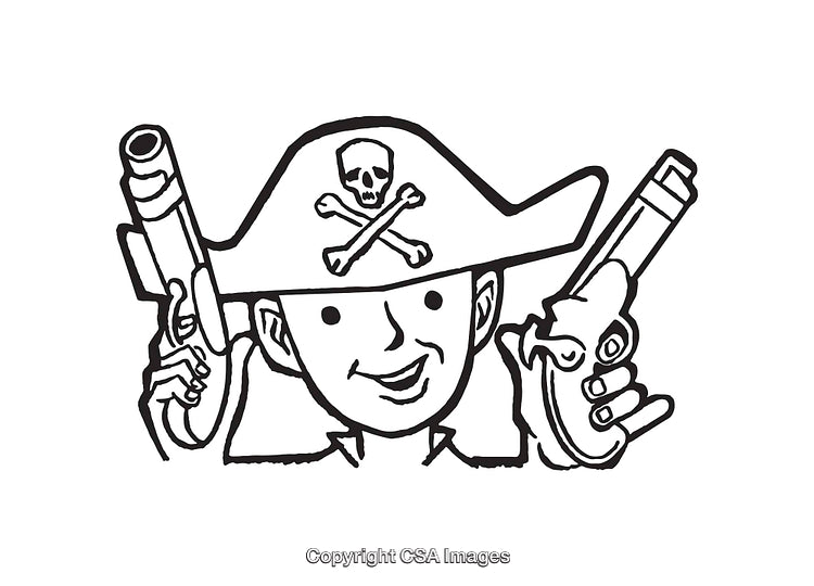 Pirate Character Line Art Illustration With Guns and Hat