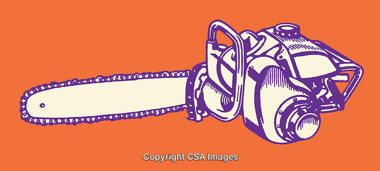 Vintage Chainsaw Illustrated Artwork with Bold Orange Background