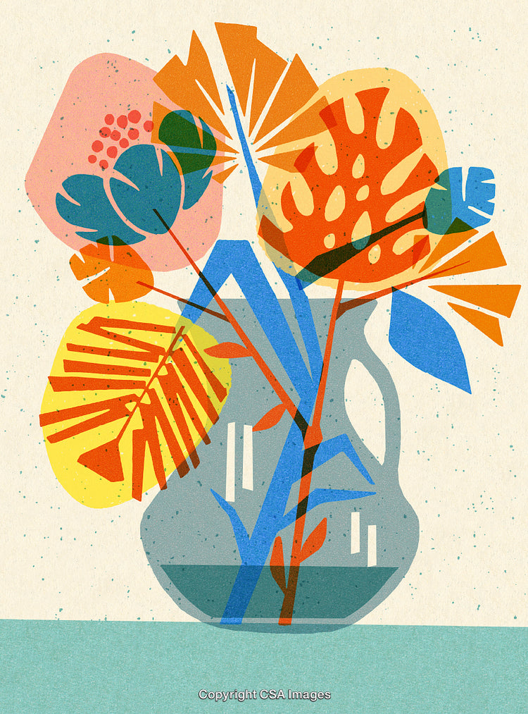 Abstract Floral Still Life in Vibrant Geometric Artistic Style