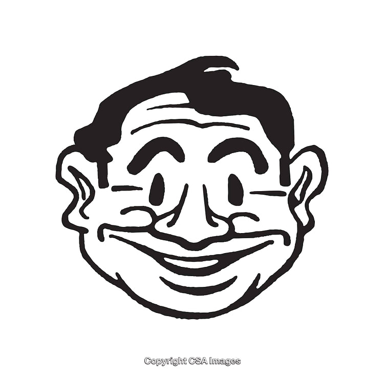 Black and White Happy Face Cartoon Line Art Illustration