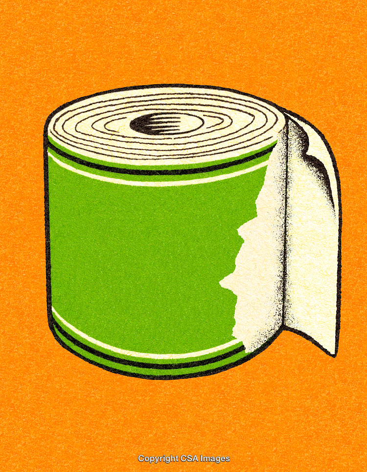 Retro-Style Illustration of Green Toilet Paper Roll on Bright Orange Background