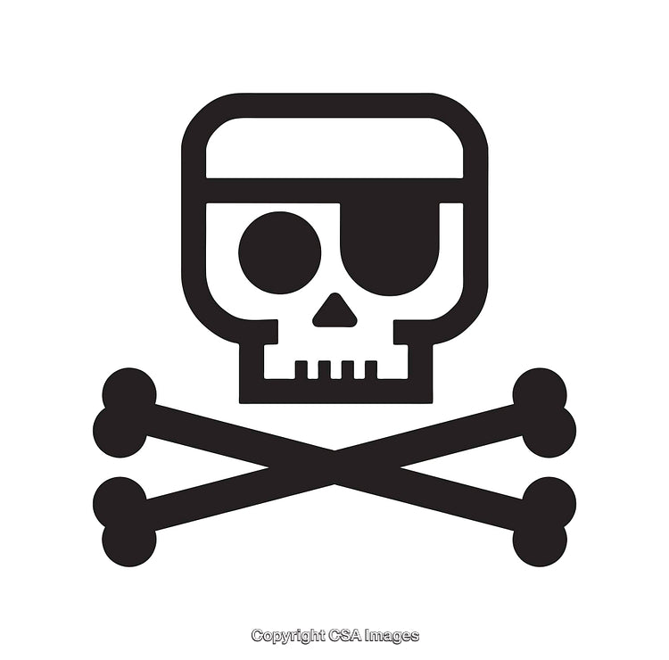 Pirate Skull And Crossbones Icon in Bold Black And White Design