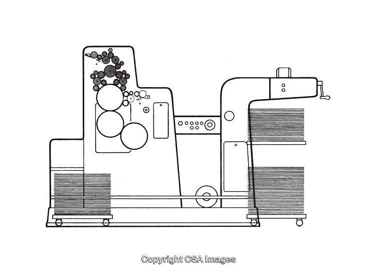 Detailed Black and White Diagram of a Printing Machine Design