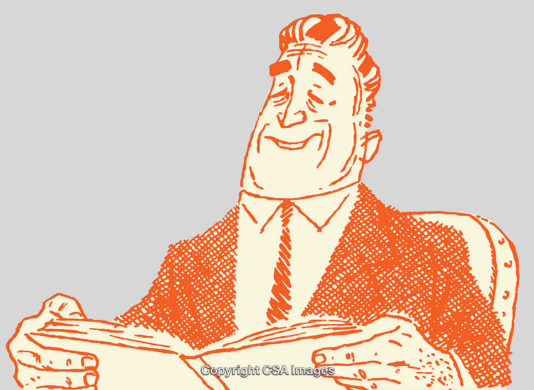Color Line Art of a Smiling Businessman Reading a Book