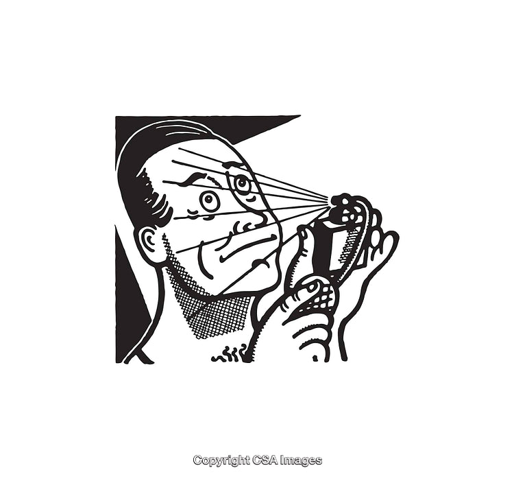 Black and White Line Art of a Person Examining an Object