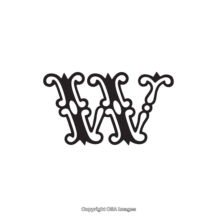 Elegant Black Letter W with Intricate Design on White Background