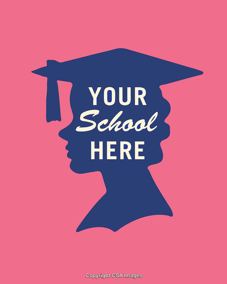 Silhouette Graduation Design Art With Personalizable Text and Bright Colors