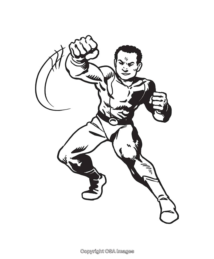 Dynamic Comic Hero Character in Action Pose Line Art Illustration