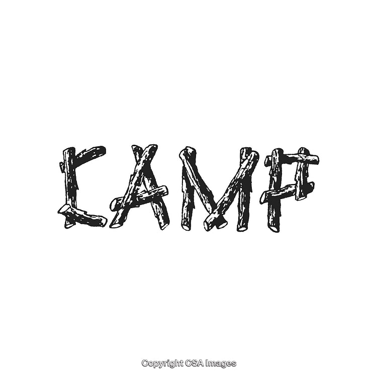Decorative Camp-Themed Text Design Created from Rustic Wooden Sticks