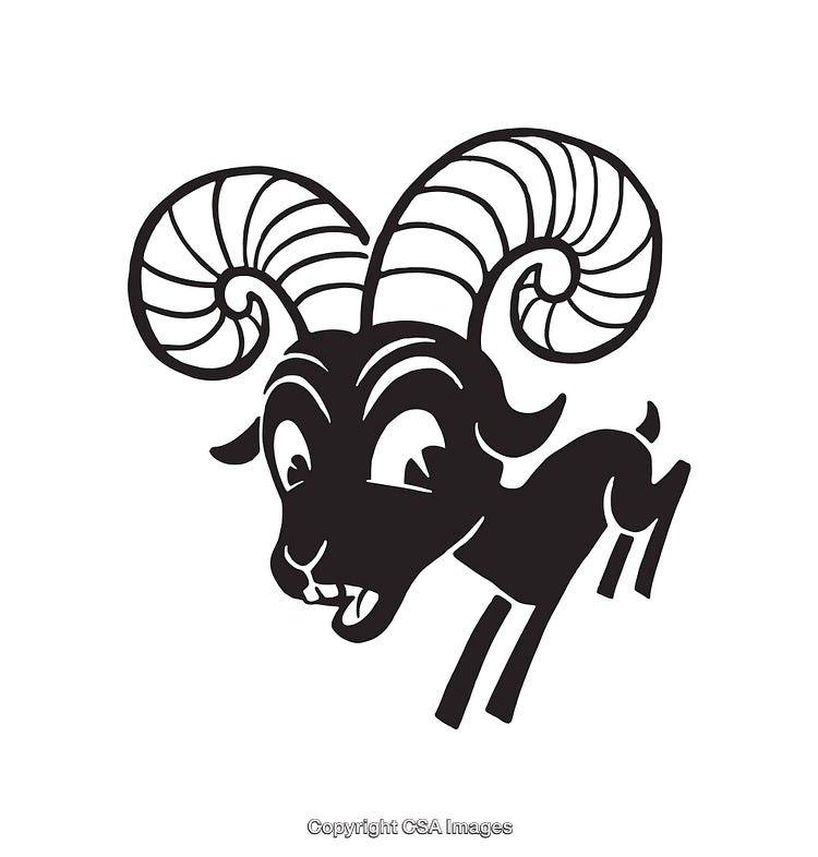 Black and White Line Art Illustration of a Fun Cartoon Goat