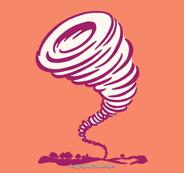 Abstract Illustration of a Tornado Forming Over a Countryside Landscape