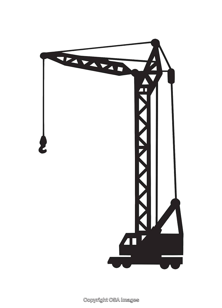 Black and White Illustration of Large Mobile Construction Crane