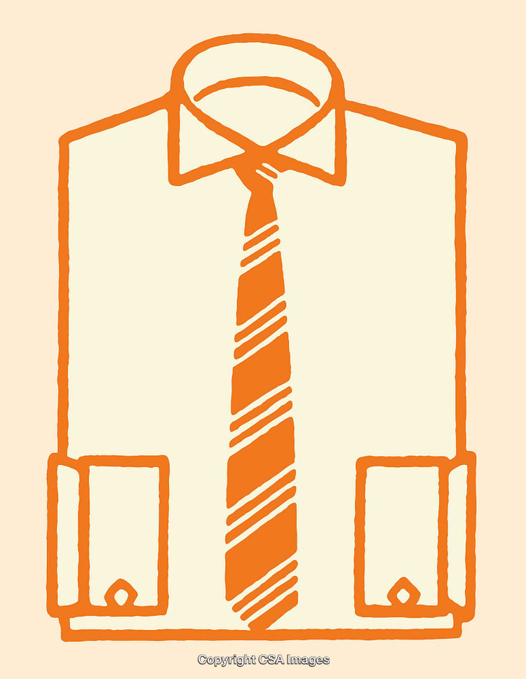 Stylized Illustration of Business Shirt and Tie in Orange on Cream Background
