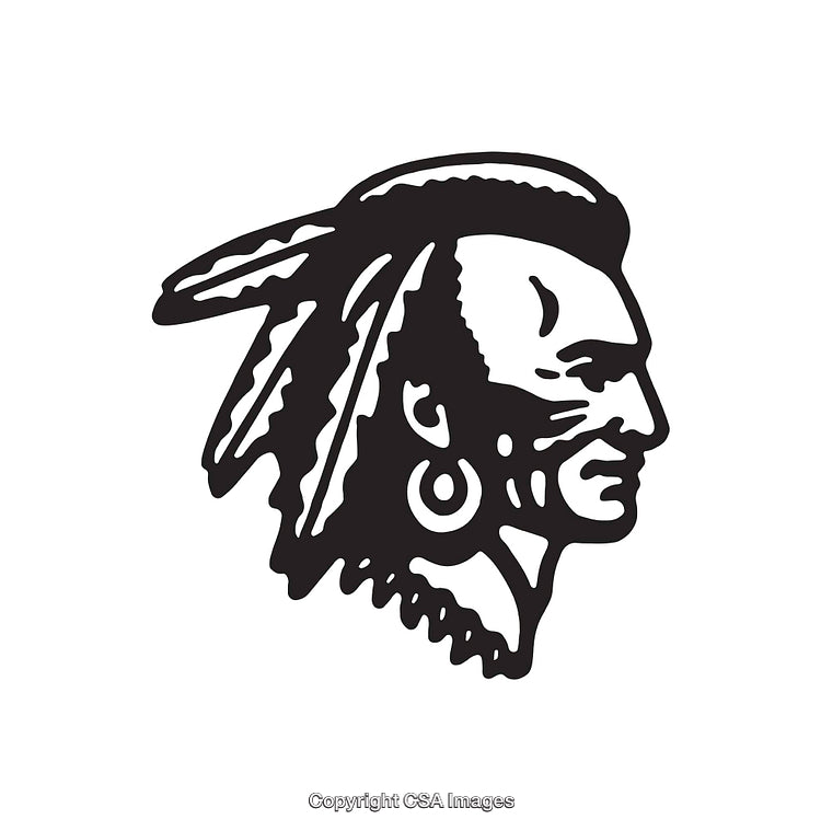 Black and White Illustration of Tribal Man in Profile View