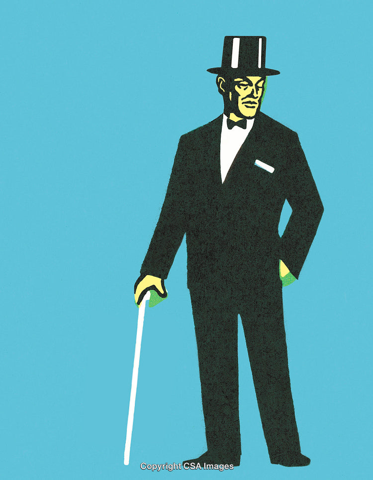 Illustration Of A Sophisticated Man In Formal Attire With Cane