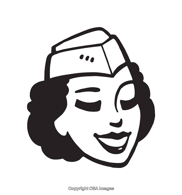 Retro Black and White Smiling Woman Illustration with Stylish Hat