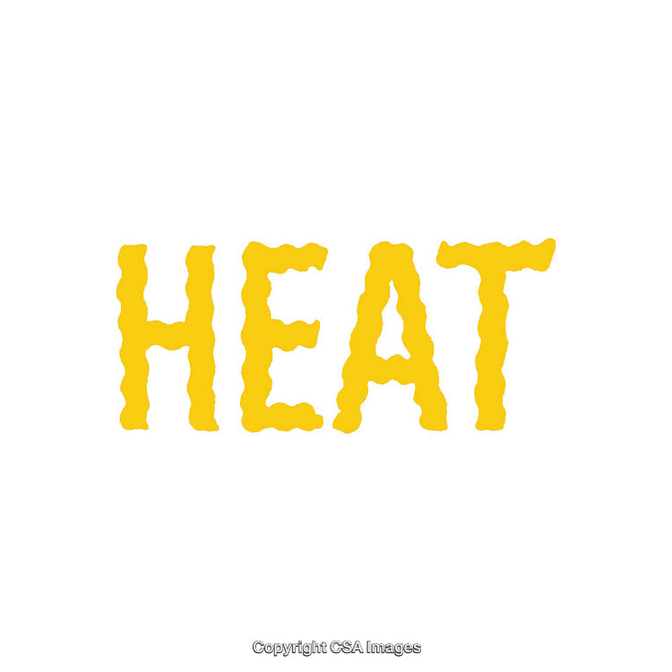 Yellow Heat-Themed Text on White Background with Stylized Typeface