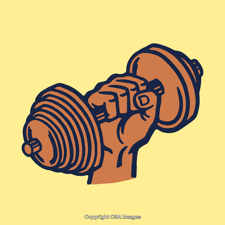 Hand Holding Dumbbell in Colorful Line Art Illustration Style