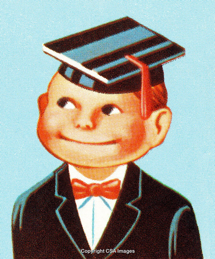 Retro-Style Illustration of a Graduate Wearing a Cap and Gown