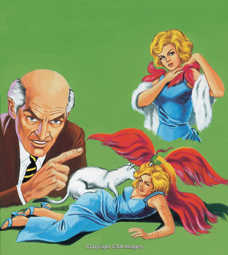 Colorful Depiction of Dramatic Scene Featuring People and Animals