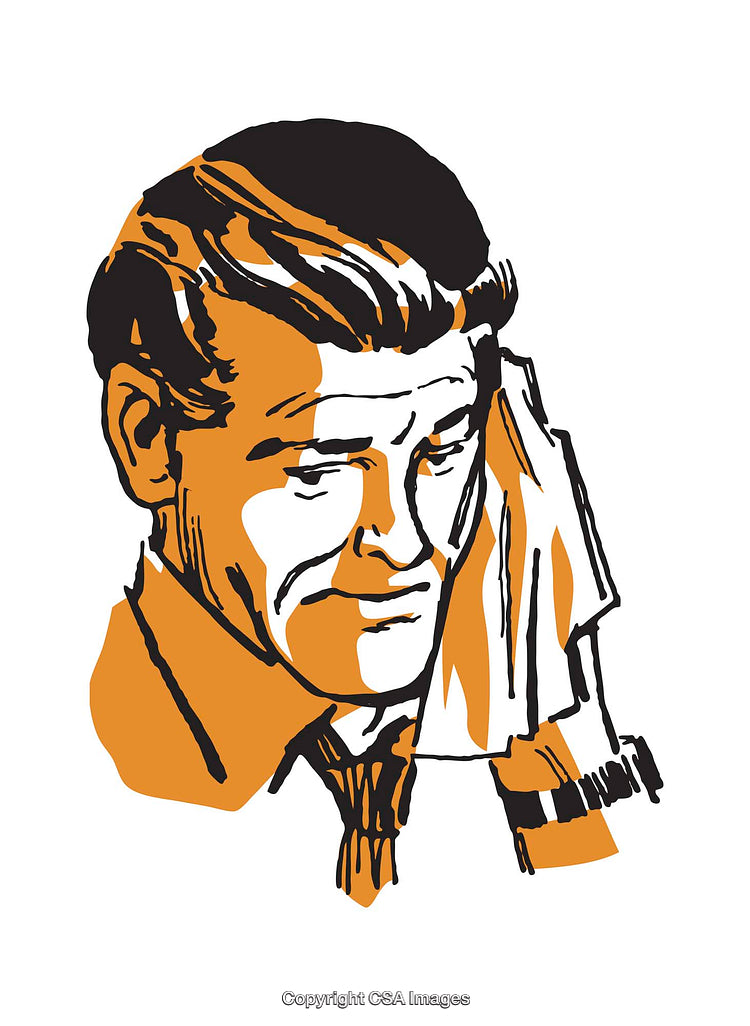 Retro Illustration of a Thoughtful Man Wiping Sweat With a Cloth
