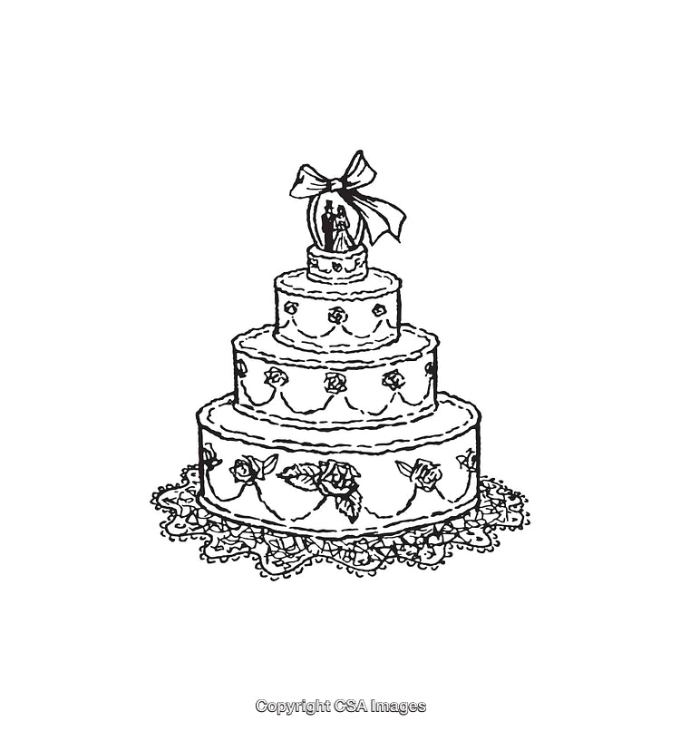 Elegant Line Art of a Decorative Wedding Cake with Topper