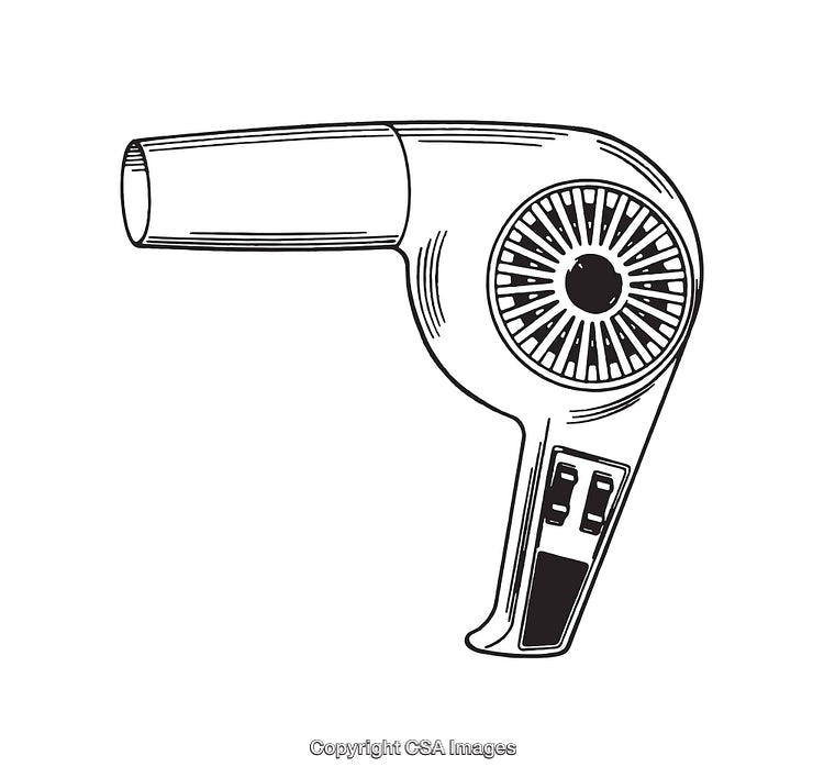 Black and White Line Art Illustration of a Hair Dryer