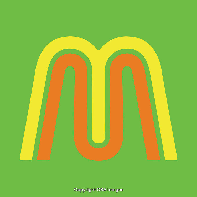 Colorful Letter M on a Vibrant Green Background Art Design