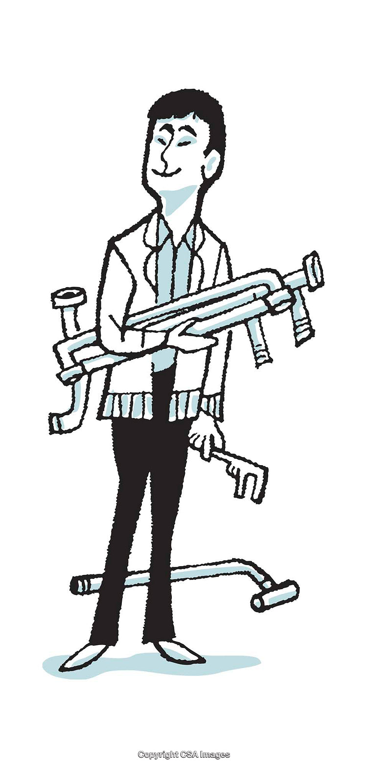 Illustrated Plumber Holding Tools in a Playful Cartoon Style