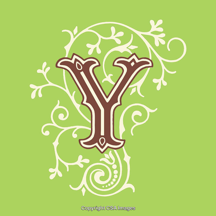 Elegant Decorative Letter Y With Floral Ornaments on Green Background