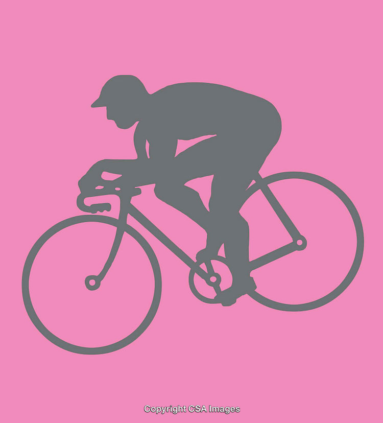 Silhouette Of Cyclist On Road Bike Against Pink Background
