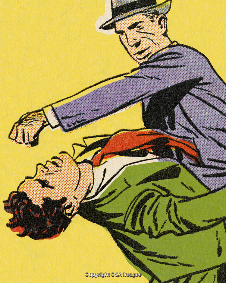 Vintage Comic-Style Illustration Depicting a Dramatic Action Scene